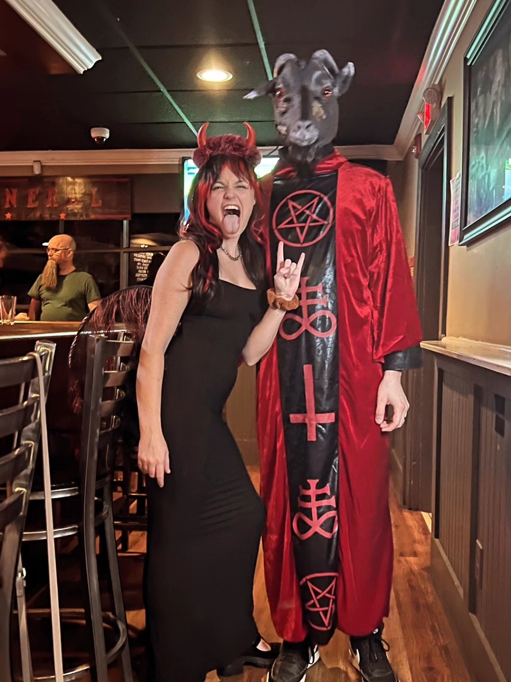 Red and Black Devil Robe Costume with Goat Mask - Couples Devil Worship Costume